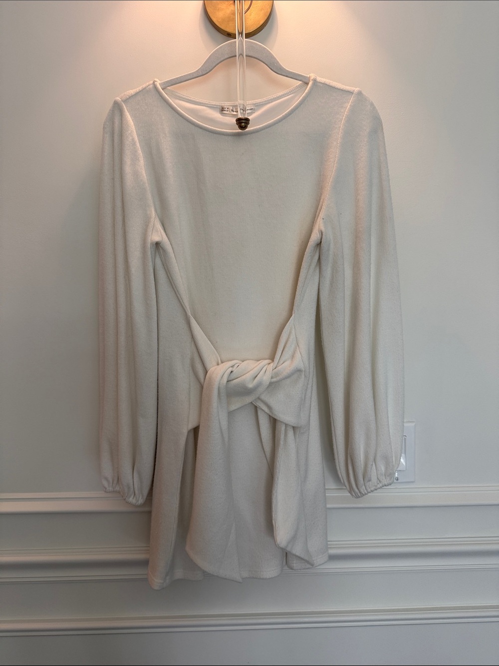 Ivory Long-Sleeve Tie-Waist Dress
